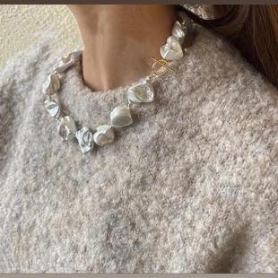 不规则珍珠T形扣项链韩国博主个性设计感锁骨链气质网红时尚项饰