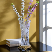 美式简约大气水晶花瓶客厅餐桌高档黄铜花器家居饰品插花摆件