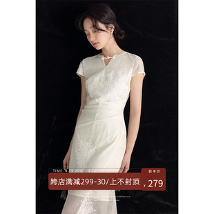 美丽的皇帝新中式仙气白色刺绣，连衣裙女夏季优雅气质a字长裙