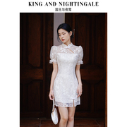 国王与夜莺##改良旗袍，新中式民国风白色，蕾丝连衣裙子女甜辣妹