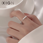 xign珍珠戒指纯银小众，设计开口食指戒女ins潮，时尚个性指环饰品