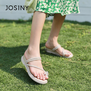 卓诗尼女拖鞋夏季坡跟水晶花夹脚趾一鞋两穿气质仙女风凉鞋女
