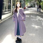 呢子大衣女中长款紫色毛呢外套秋冬赫本风高级韩系气质小个子