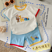 日系miki男童卡通可爱纯棉，套装男宝宝短袖，短裤两件套上衣半袖夏