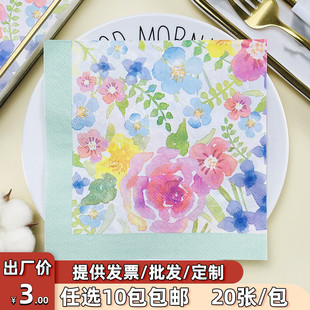 工厂婚礼婚庆印花餐巾纸花朵图案彩色纸巾酒店餐厅餐桌餐垫纸
