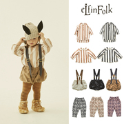 6ZLittle 日本elfinfolk FW23秋冬条纹长袖T恤背带短裤长裤