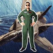 王牌飞行员演出服成人，cos美式战斗机机长连体衣绿色，空天军道具服