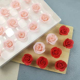 七夕情人节玫瑰花大红粉红巧克力蛋糕装饰摆件可食用烘焙模具成品