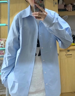 气质蓝色衬衫女设计感小众上衣春季韩系长袖高级感外搭衬衣外套