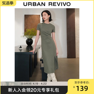 ur2024夏季女装时尚褶皱，收腰修身圆领，短袖连衣裙uwg740021