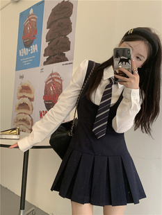 韩式学院风制服衬衫，上衣套装女秋季百褶裙背心短裙子连衣裙两件套