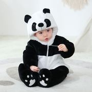 冬天婴儿连体衣熊猫哈衣秋冬季卡通动物加厚爬服宝宝冬装外出抱衣