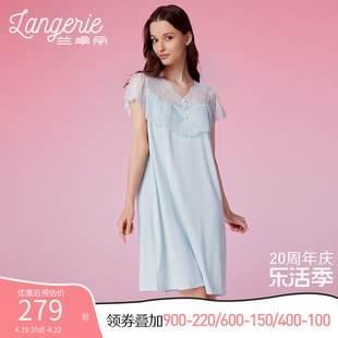 兰卓丽商场同款睡裙女家居服短袖，舒适宽松蕾丝睡衣可外穿2024夏季