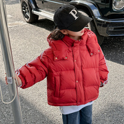 女童冬季羽绒服红色保暖加厚连帽洋气外套2023冬装儿童拜年服