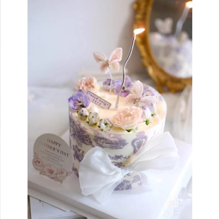 母亲节蛋糕装饰中式复古青花瓷，妈妈蛋糕围边简约生日蛋糕装饰插件