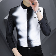 春秋季长袖衬衫男潮流韩版修身个性高级感发型师夜店男装扎染衬衣