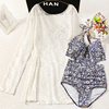白色沙罗泳衣女保守分体，三件套聚拢显瘦温泉罩衫防晒2023