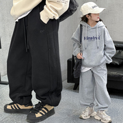 女童加绒卫裤儿童运动休闲裤子秋冬季童装，2023韩版中大童宽松