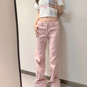 hyperose超糖粉色裤子蝴蝶结，烫钻显瘦低腰，少女设计感休闲裤长裤