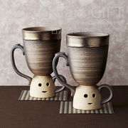 日本万古烧复古手工陶瓷情侣对杯，结婚礼物异形餐具小创意夫妻杯子