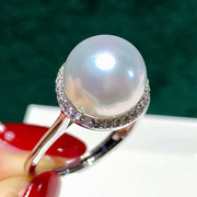 珍妮芙珠宝正圆9-10白色，淡水珍珠戒指925银，开口时尚个性指环女