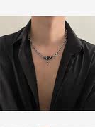 多层缠绕黑宝石钛钢项链小众设计潮男卫衣链高级感锁骨毛衣链