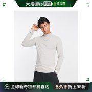 香港直邮潮奢asos男士，设计针织紧身圆翻领，浅灰色套头衫