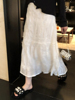 雪纺蕾丝纱裙a字白色半身裙女夏季百搭中长款洋气高腰黑色百褶裙