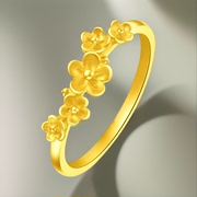 越南沙金甜美桃花戒指黄金色可爱六瓣花指环开口花朵情人节送爱人