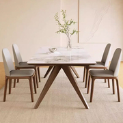 法式餐厅岩板餐桌家用小户型现代简约轻奢白蜡木长方形餐桌椅组合