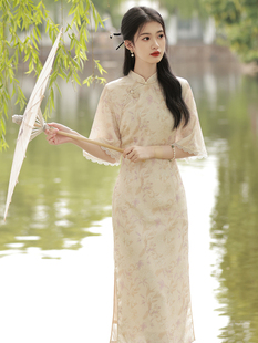 新中式改良少女提花，旗袍2023年夏季优雅气质温柔碎花长款连衣裙
