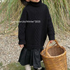 韩系女童黑色高领毛衣，裙子冬季女宝宝洋气荷叶，边针织连衣裙潮