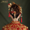 中式新娘头饰古装秀禾服红色水晶珠花高端饰品新中式流苏