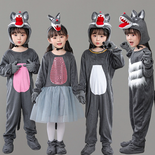 儿童大灰狼演出服幼儿表演狼，来了狼三只猪，小羊小兔子舞蹈纱裙连体