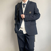 木村叔dk原创刺绣日系制服夏季薄款三粒扣西服外套男秋季绀色西装