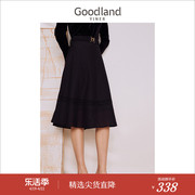 Goodland美地女装2023秋季通勤爱心饰品蕾丝花边过膝半身裙