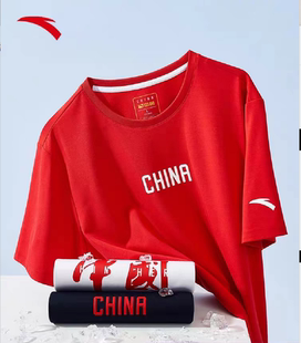 安踏短袖t恤男中国红针织运动上衣2023夏季男装体恤152327160