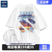 GENIOLAMODE白色纯棉t恤男夏天美式潮牌上衣青年重磅宽松透气短袖