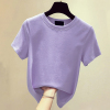 紫色t恤女短袖2023夏季纯棉香芋紫t恤简约打底圆领浅紫色上衣