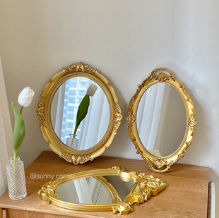元气角落法式复古化妆镜宫廷风，浮雕金色镜子ins风，桌面台式梳妆镜