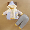 0一1岁半男宝宝秋冬装外套，童夹加厚棉衣分体，款婴儿服袄三件套装季