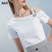 设计感白色短袖t恤女夏2024欧洲站时尚洋气小衫气质性感上衣