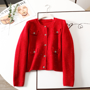 秋系の新年中国红色洋气，百搭毛衣2023冬季气质，温柔亮片针织衫