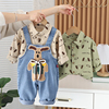 男童春装背带裤套装1岁儿童牛仔吊带婴儿衬衣6-7-8-9个月宝宝衬衫