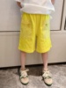 童装亮黄色双口袋字母拉链短裤男女童夏季户外五分裤度假洋气裤装