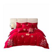 中式刺绣备婚纯棉结婚四件套红色床单被套全棉新婚庆床上用品喜被