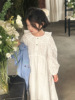 女童韩系甜美娃娃领收腰长袖，连衣裙2024春夏季薄款白色长裙子