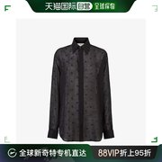 香港直邮潮奢fendi芬迪，女士衬衫黑色，羊毛和桑蚕丝衬衫fs8155