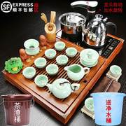 小号实木一体茶盘家用陶瓷茶具，套装紫砂全自动电磁炉茶台茶海茶托