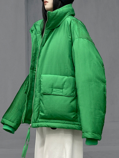 多福猫原创潮牌冬季绿色白鹅绒高品质保暖羽绒服外套女上衣